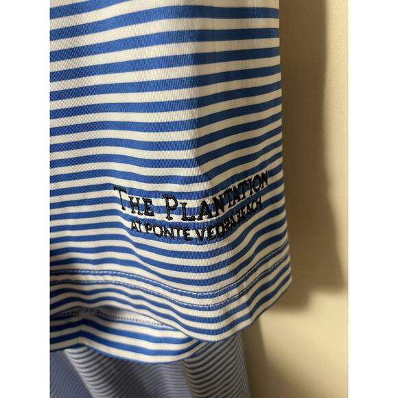 FootJoy FJ Golf Polo Shirt Blue White Stripe Stretch The Plantation Men's Size L - Picture 4 of 10